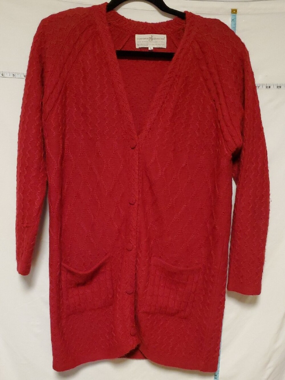 Peruvian Connection Vintage Vibrant Red Alpaca Cardigan Lg Luxury Holiday